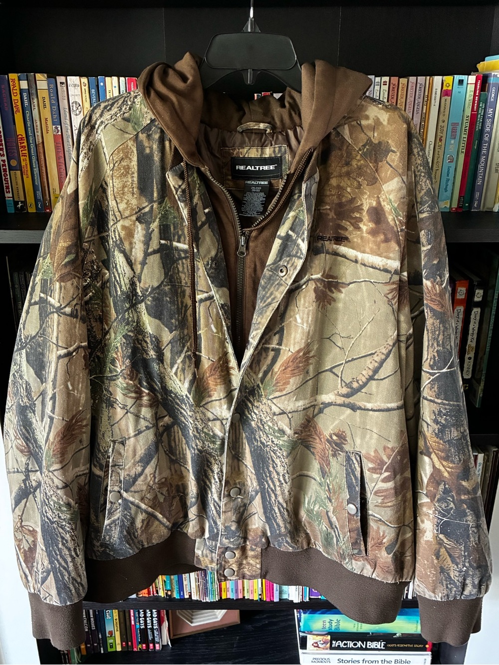 Realtree Camo Hoodie Zip Jacket with Brown Hood Hunting Jacket 2 XL